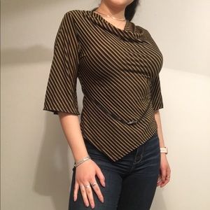 Vintage Gold and Black Asymmetrical Top with Belt